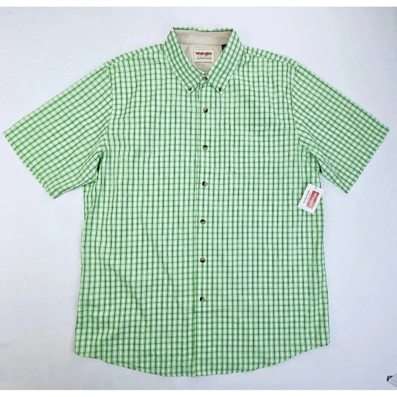 Wrangler Authentics Size Large Men's Green White Black Trim Check Shirt NWT - Picture 1 of 12